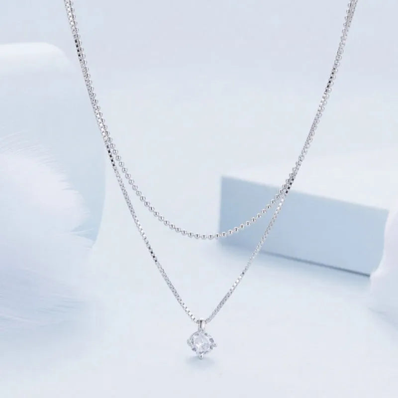 S925 sterling silver double-layer necklace with pearl chain and personality pendant in silver colour