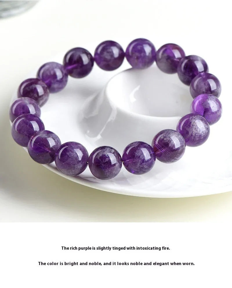 Natural snow mountain purple feather amethyst crystal bracelet with scattered geometry beads and Ruyi design