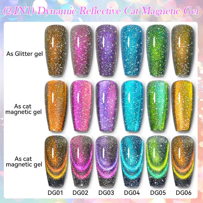 Cat eye series nail polish gel with diamond glitter in six colour options