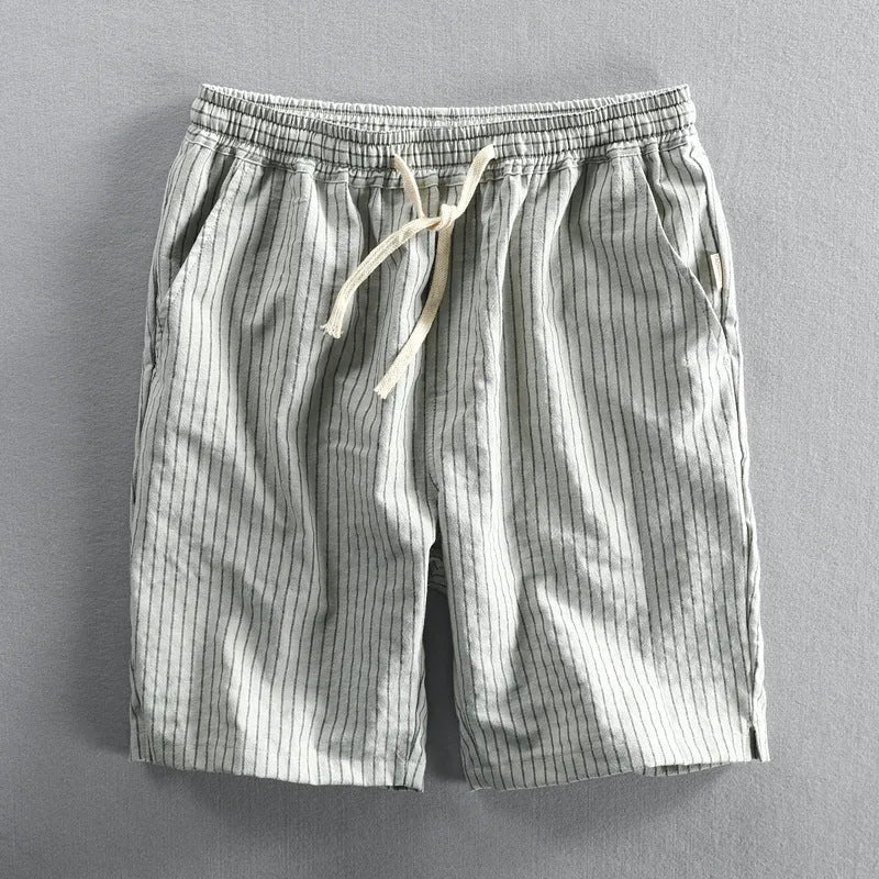 Men's striped cotton casual shorts with elastic waistband in multiple colour options