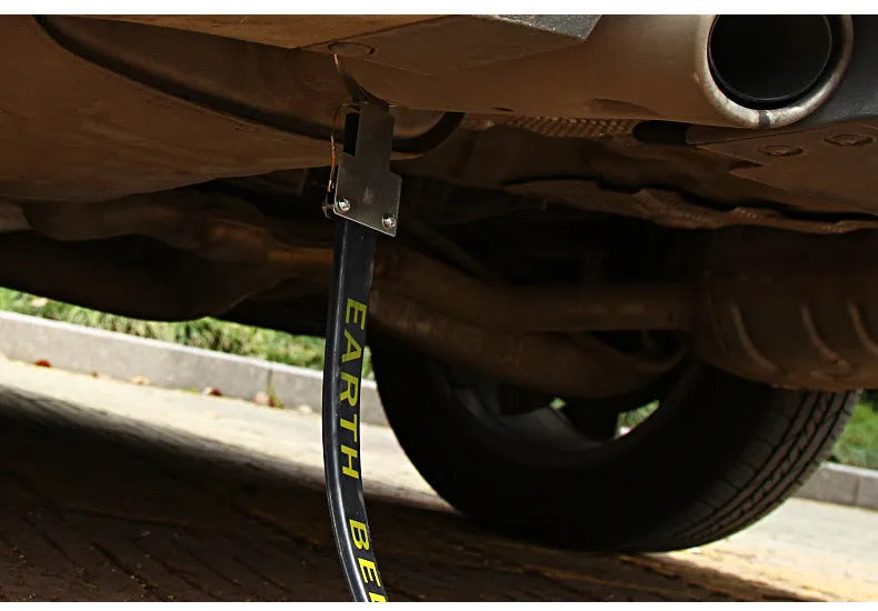 Black car electrostatic grounding belt with copper wire and rubber housing, 370mm long