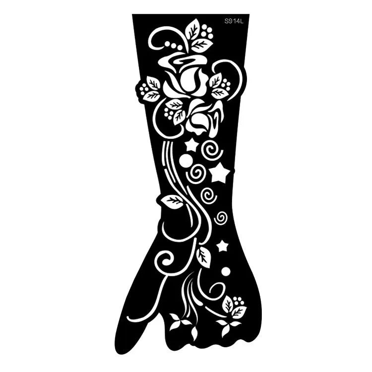 Set of geometric hollow template tattoo stickers showing 3D paper carving detail on sample designs.