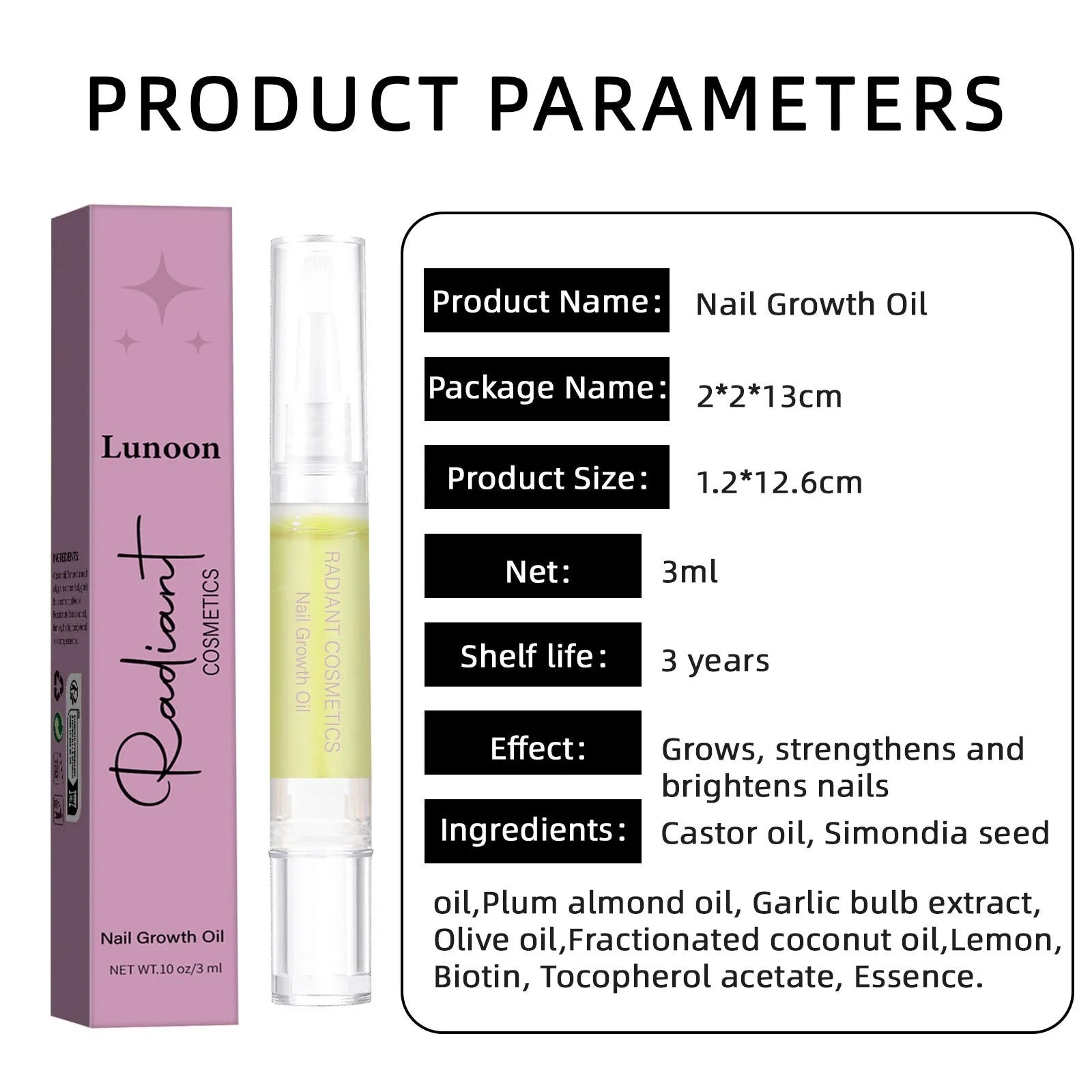 3ml nail growth treatment oil bottle for promoting nail growth and moisturising cuticles