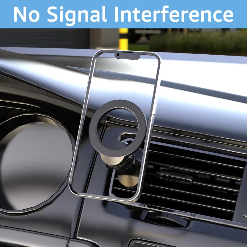 Black magnetic car air vent phone holder with O-ring bracket for smartphones below 6.8 inches