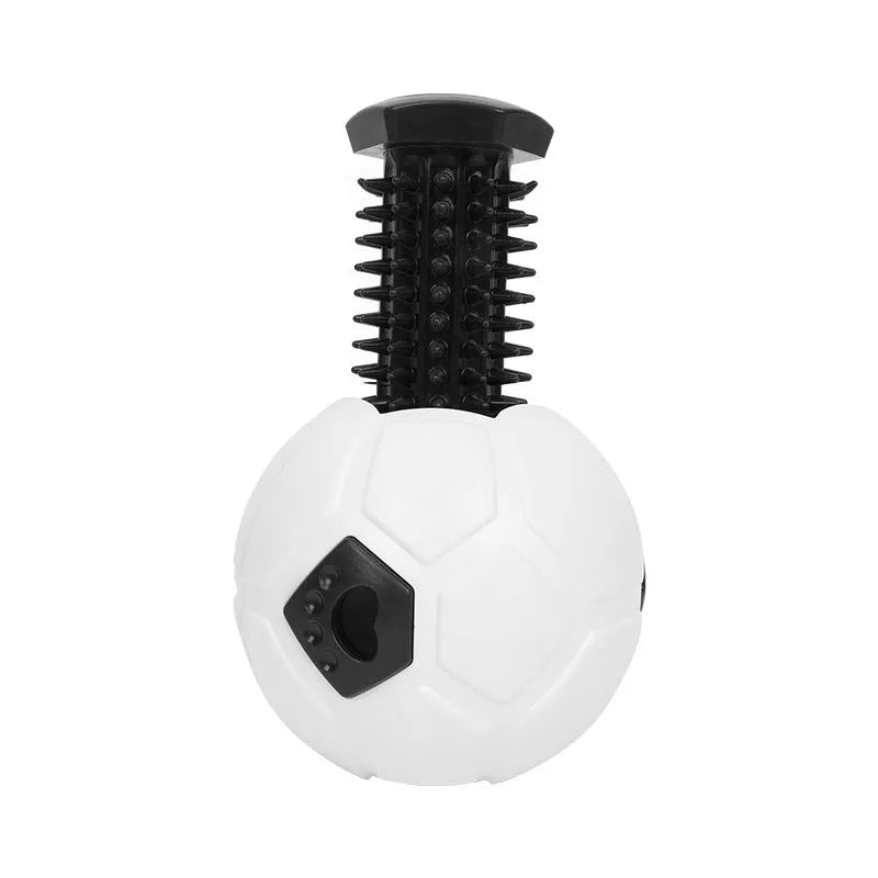 Orange and white TPR dog toy ball for chewing, showing hollow and tooth cleaning stick styles.