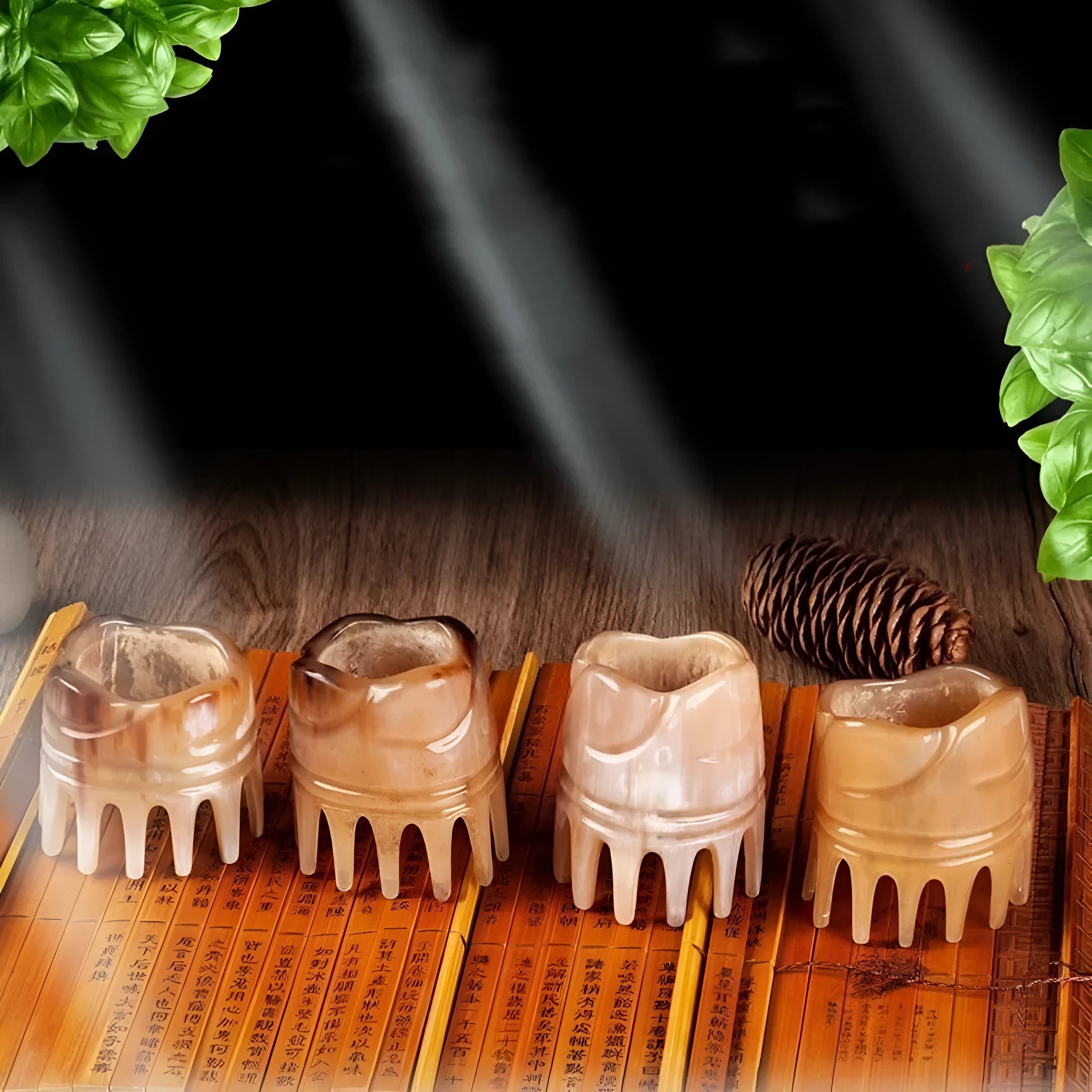 White buffalo horn comb with half-wide-tooth design for head meridian massage and hair detangling