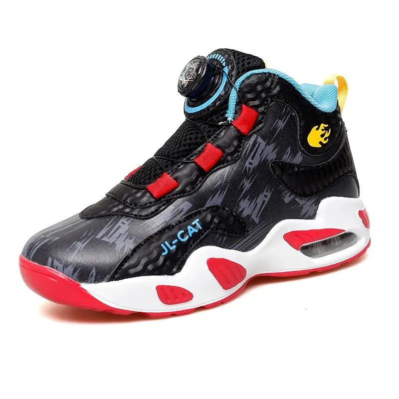 Kids rotating button running shoes in synthetic leather with waterproof lightweight design available in multiple colours and sizes 28-40
