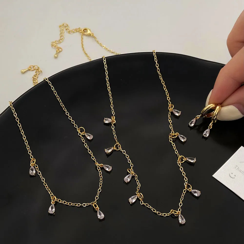Zircon jewellery set with geometric meteor shower necklace, earrings and anklet in Korean style