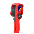 UTi260B handheld infrared thermal imager with colour screen showing a thermal image of an electrical panel.