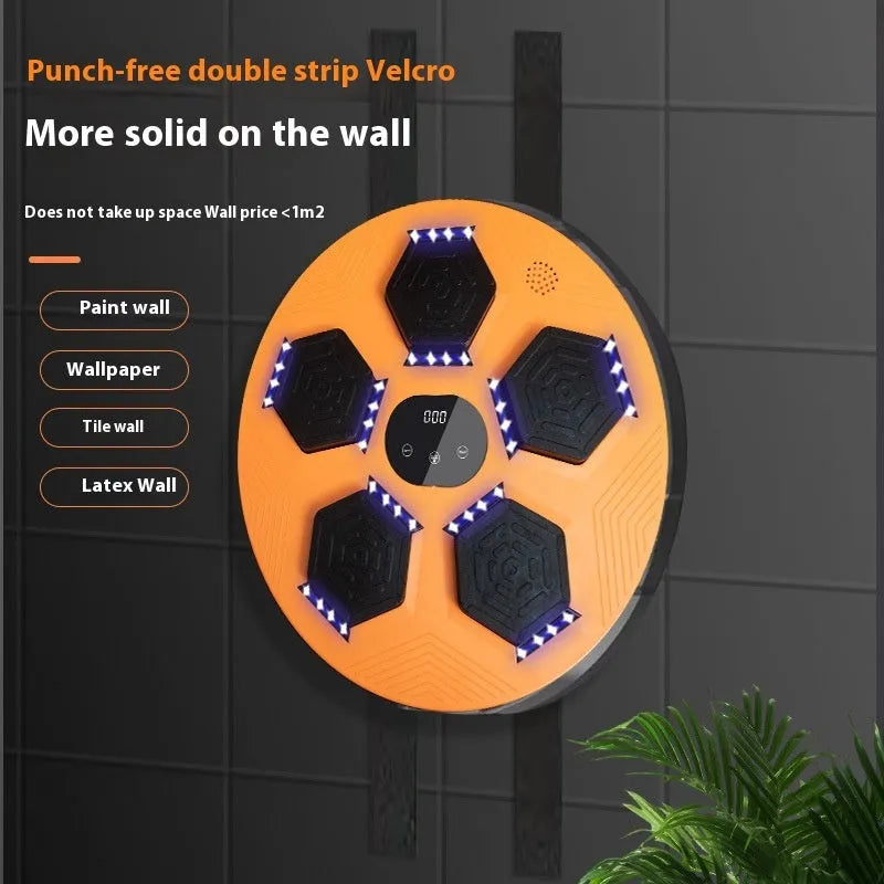 Smart music boxing machine reaction target with LED lights mounted on wall