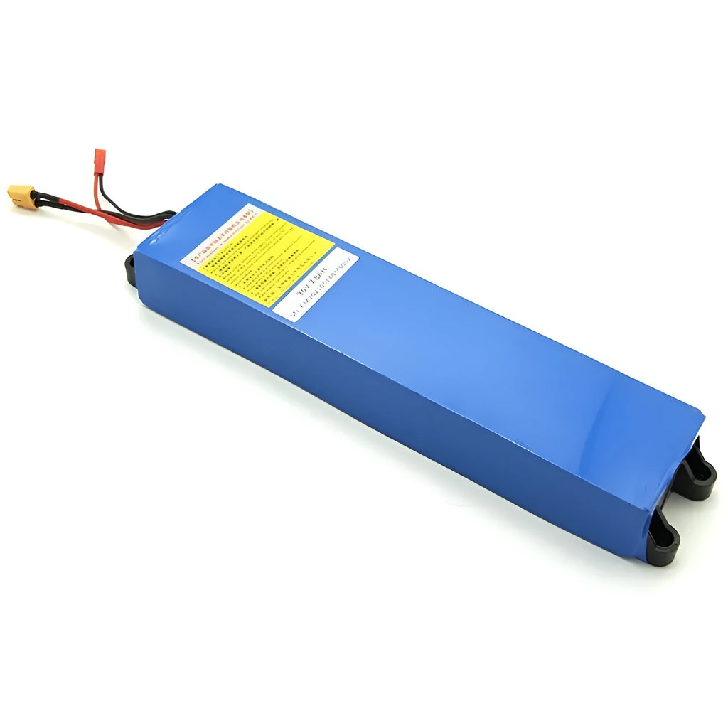 36V lithium battery pack for electric scooters showing capacity options 6.6A, 7.8A, and 10.4A