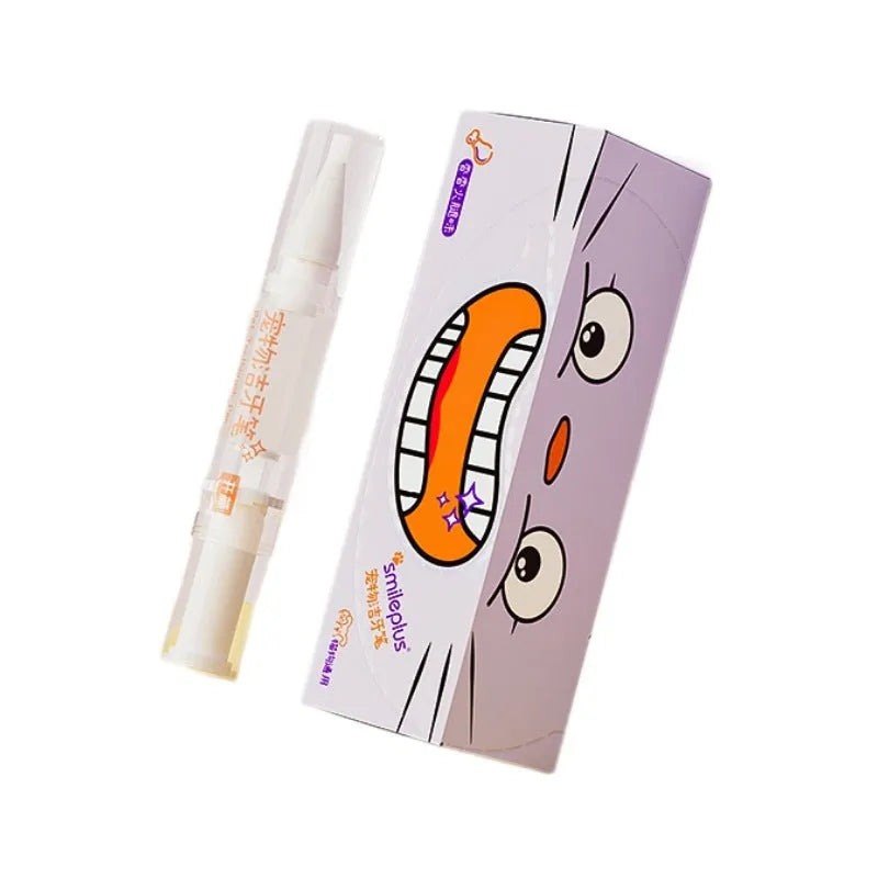 White pet toothbrush pen with 5ml dental cleaning solution for dogs and cats