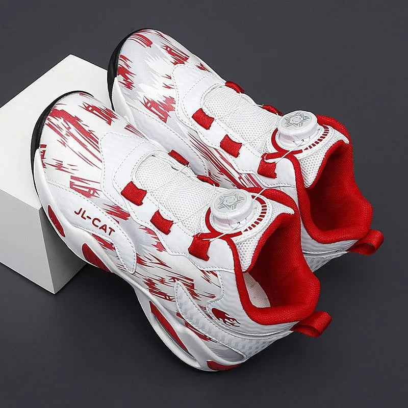 Kids rotating button running shoes in synthetic leather with waterproof lightweight design available in multiple colours and sizes 28-40
