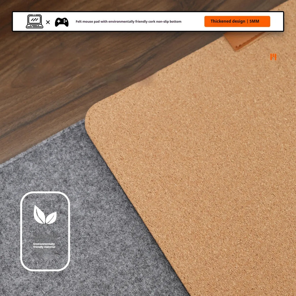 Japanese style simple desk mat with felt Cork construction in black gray pattern showing non-slip surface