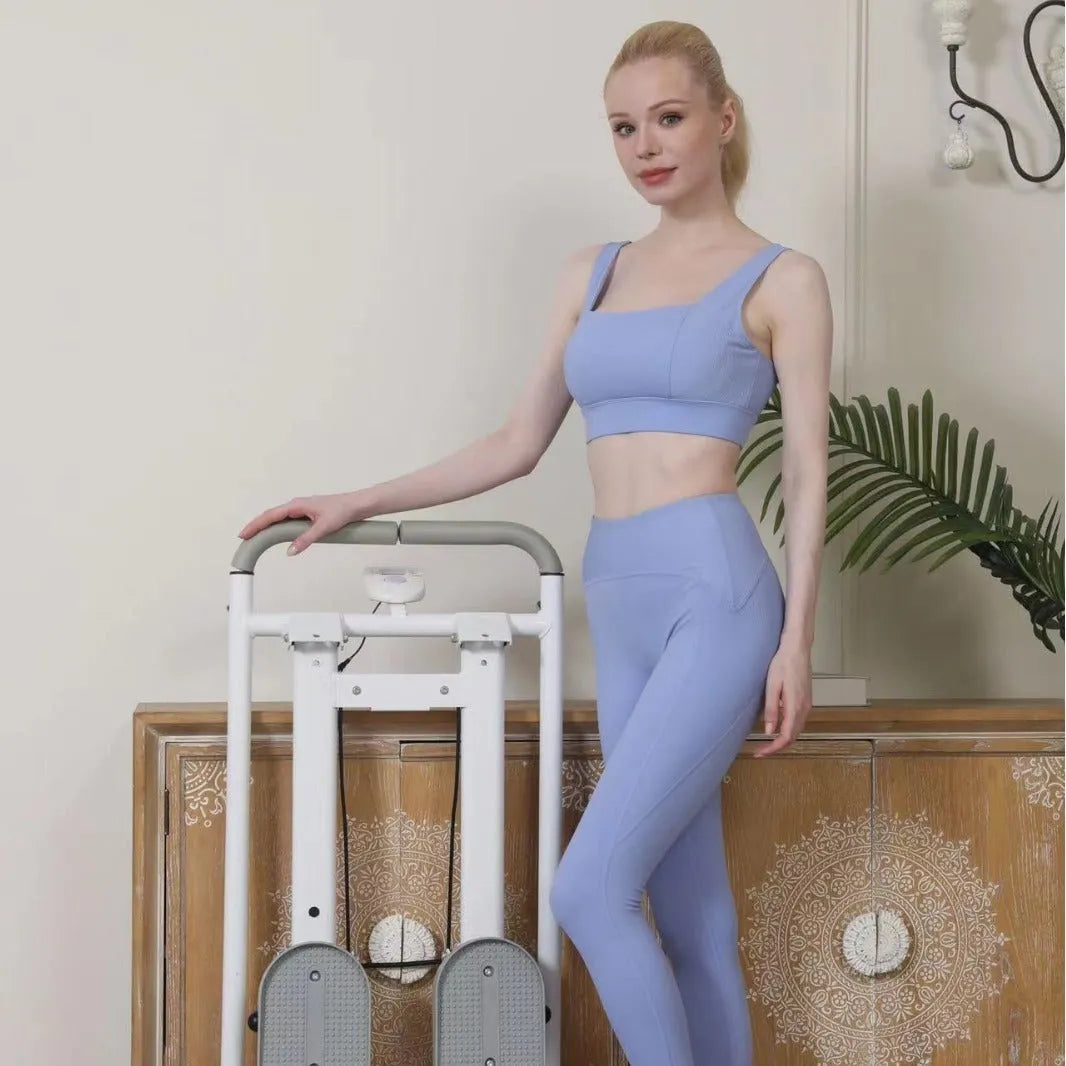 White foldable treadmill and climbing machine combo for home fitness equipment