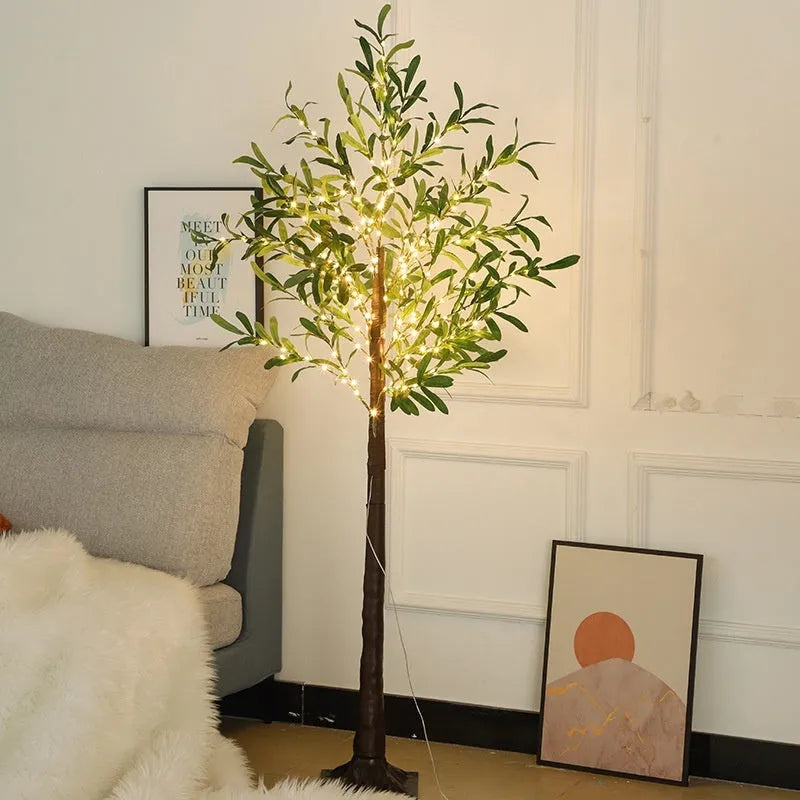 1.8 metre tall artificial olive tree lamp with warm LED lights for outdoor decoration