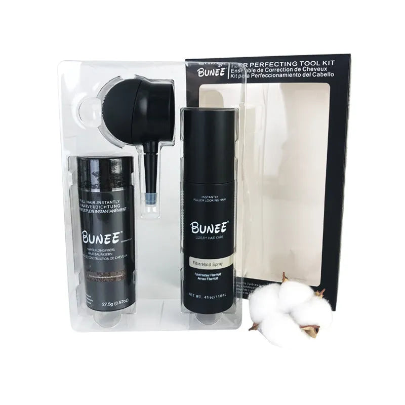 275g dense hair fibre powder can with special applicator nozzle and shaping spray bottle for hair replacement.