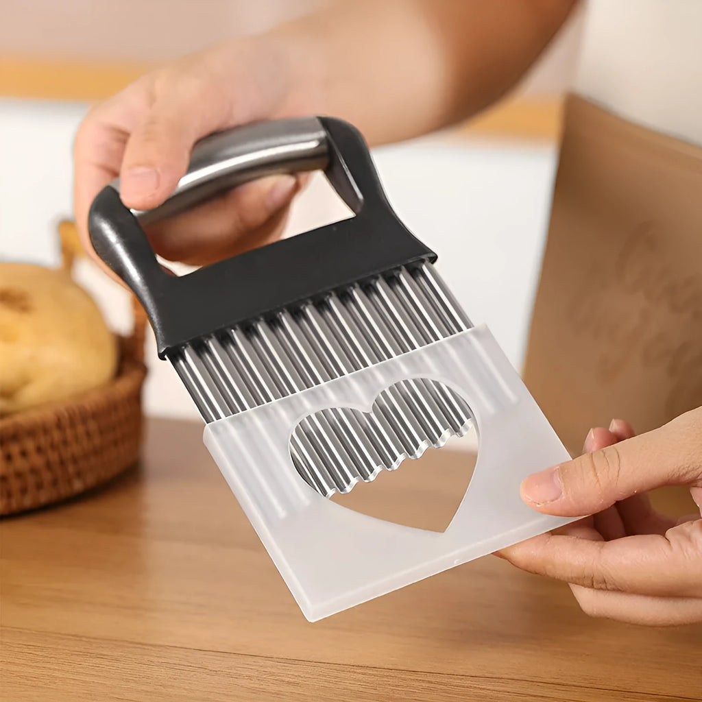 Stainless steel potato wave knife kitchen tool measuring 14cm by 9cm in modern simple design