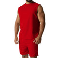 Men's sleeveless cotton-blend sports top and shorts set in a solid colour