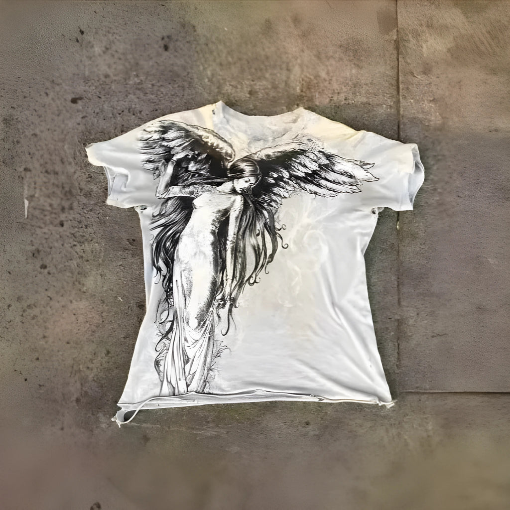 Personality gothic style men's short sleeve top featuring a cartoon pattern, shown in colour HQ929.