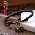 Adjustable nylon rope dog collar with brass bell for small dogs in black, red, and coffee colours