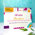 English habit tracking notebook with 12 pages in 21x28cm format showing four colour options