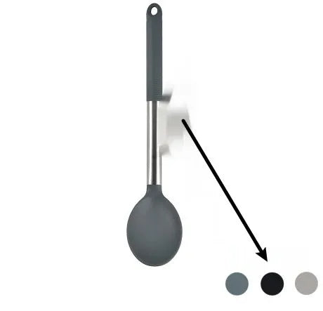 12-piece silicone kitchenware set with rotating storage bucket in black, including spatula, spoons and cooking utensils