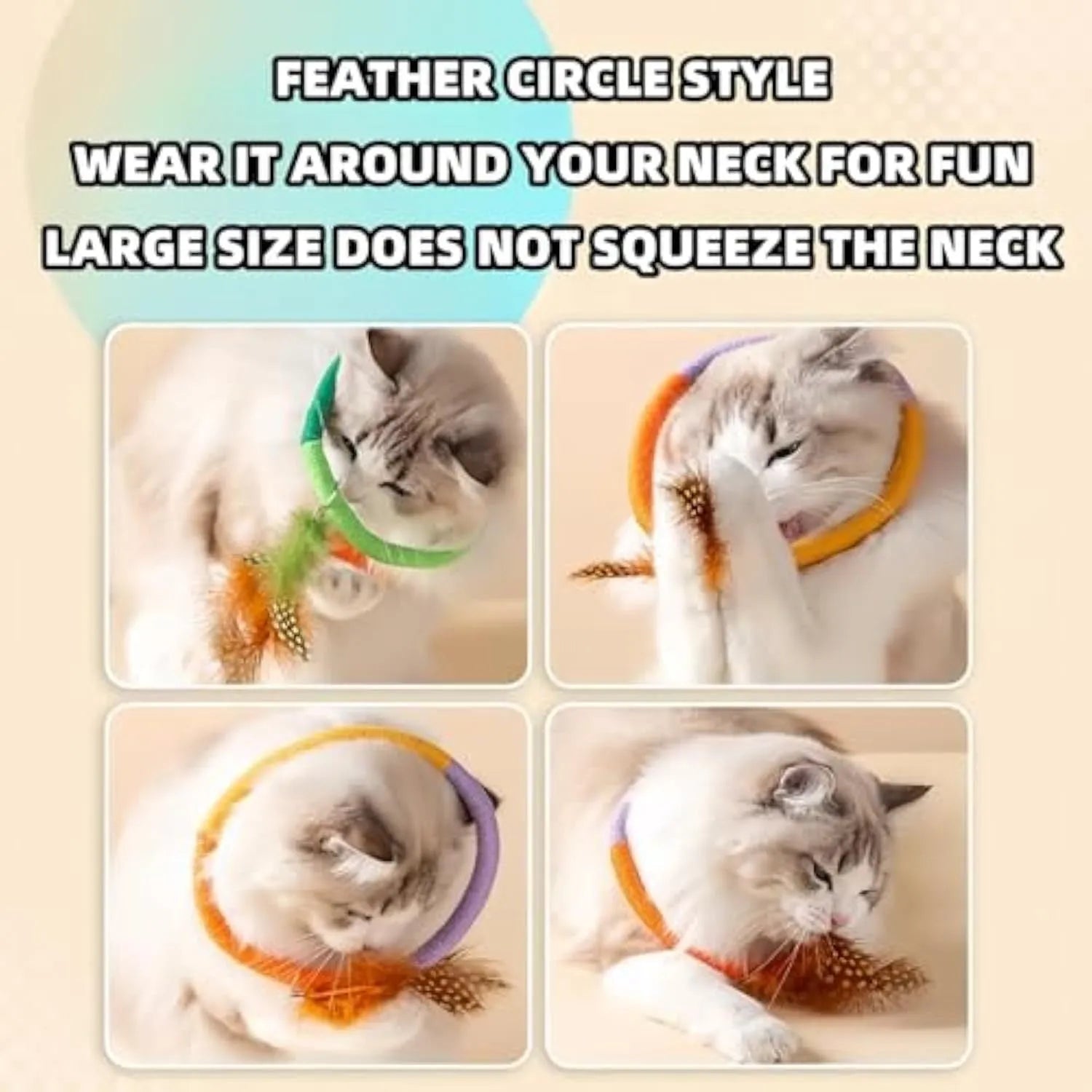 Green and purple cotton rope cat toys with feathers and catnip for interactive feline play