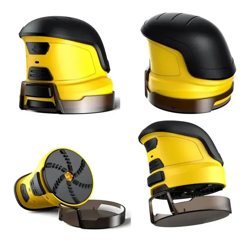 Yellow cordless electric ice scraper with USB charging cable for car window de-icing