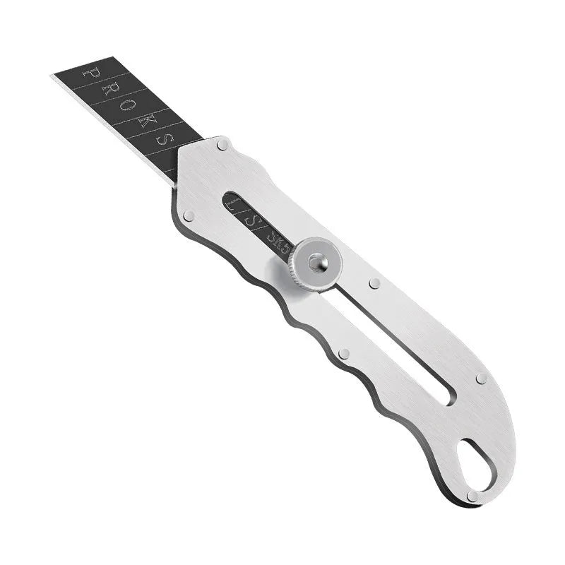Stainless steel folding art knife with black blade and spare blades