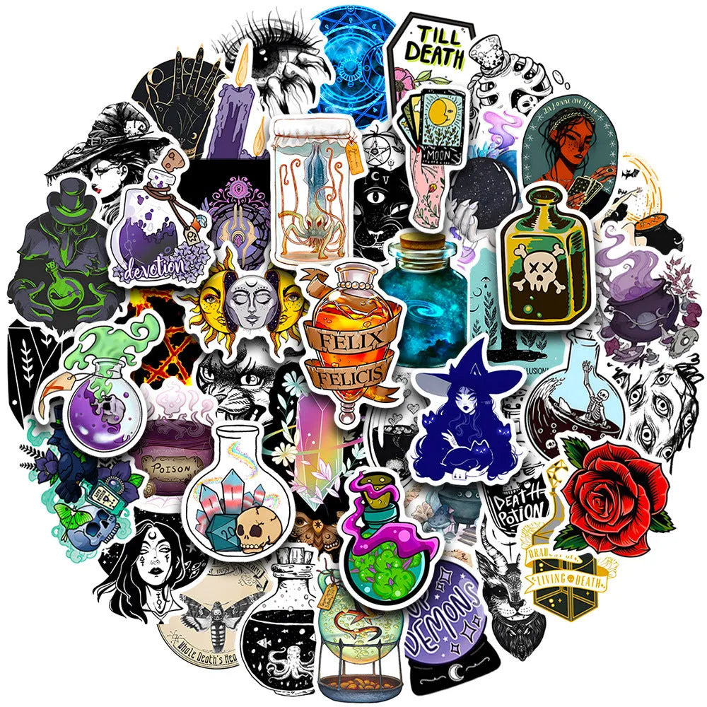 PVC waterproof glossy stickers for laptops and skateboards, 3-8cm size, pack of 50 sheets