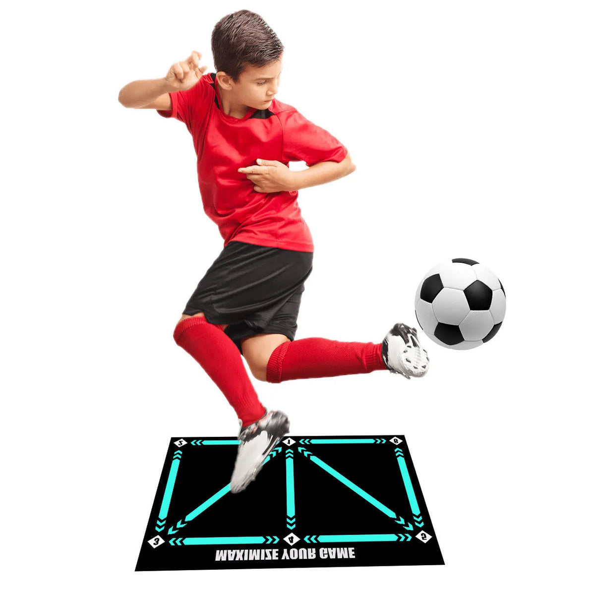 Rubber football training mat for indoor skill practice in cushion colour
