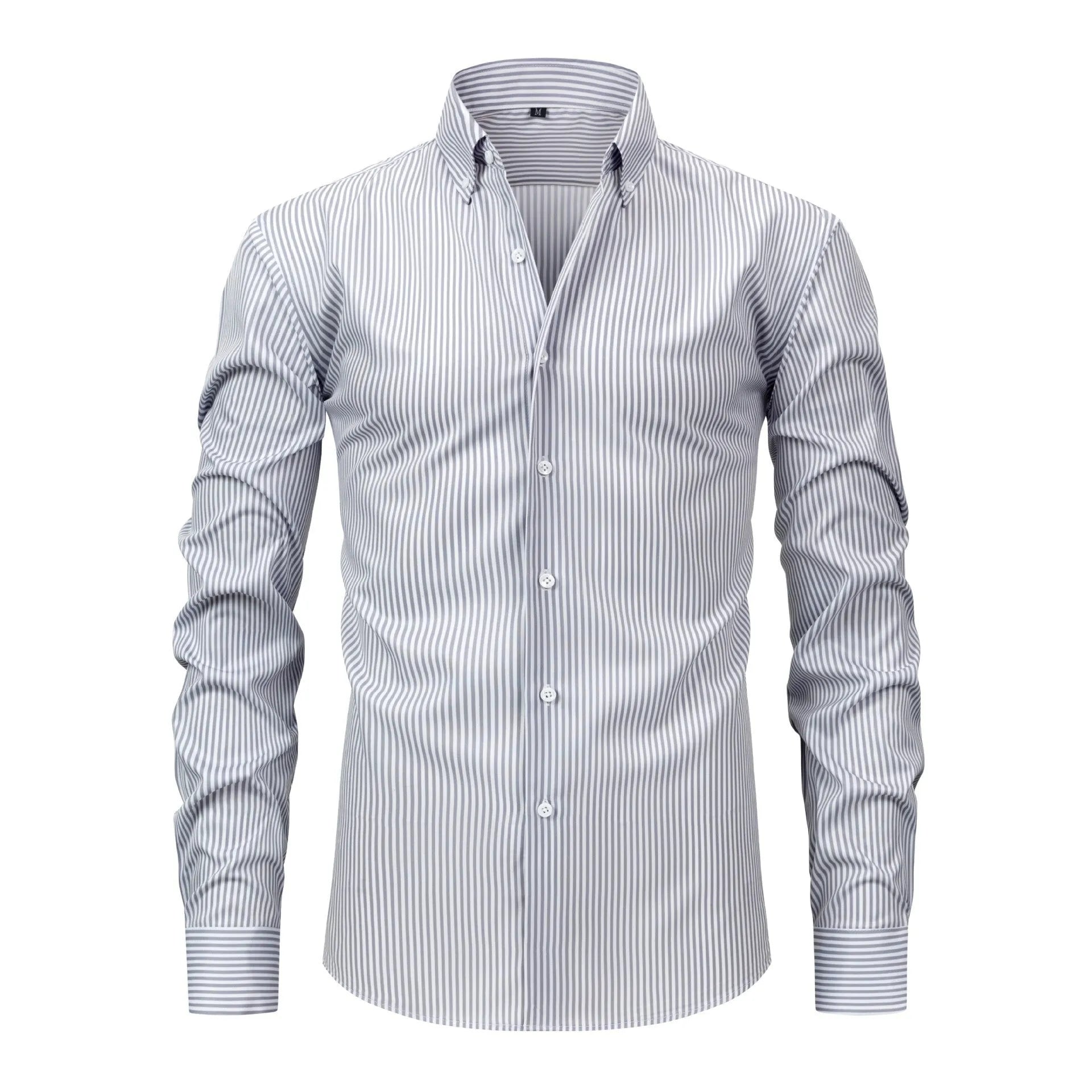 Men's striped business casual shirt with lapel collar in one of six colour options