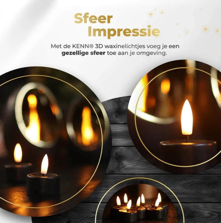 Four black plastic LED tealight candles showing their size and colour.