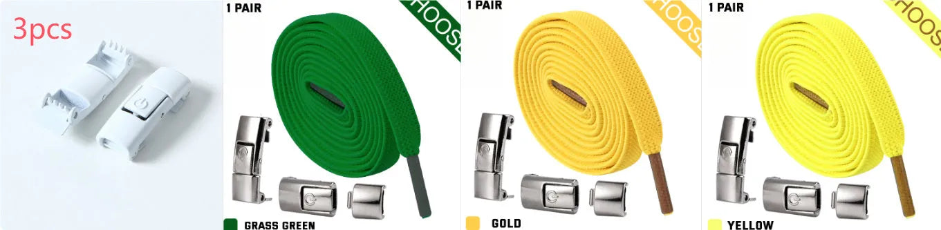 Press lock elastic no-tie shoelaces with widened 8mm flat profile in assorted colours