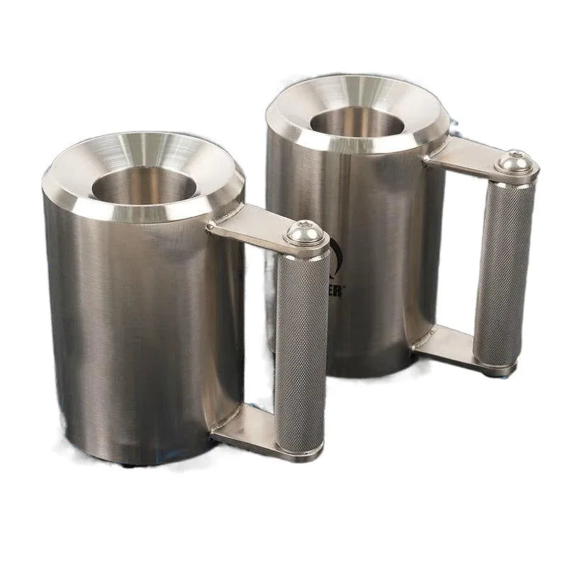 Silver stainless steel dumbbell cup for Olympic barbells weighing 8kg with cast iron construction.