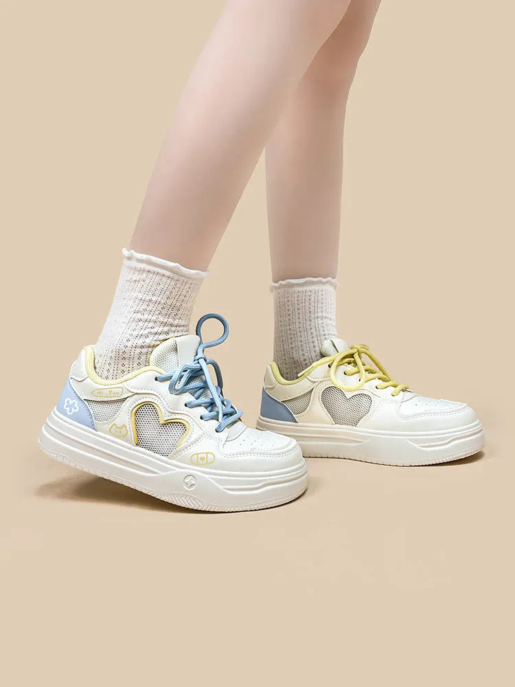 Korean style sneakers with mesh cross straps in Meow Rabbit colour scheme