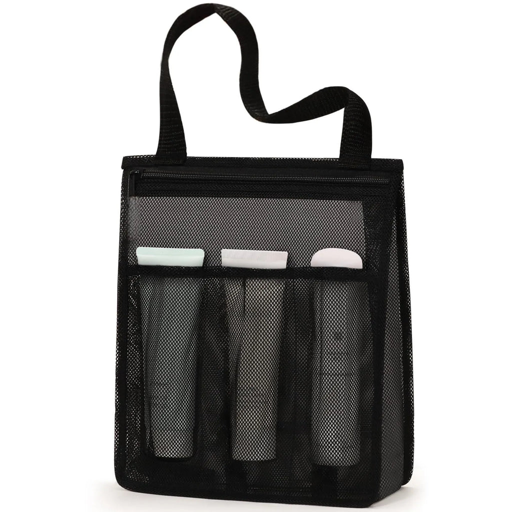 Large black and pink polyester sports bag with wet-dry separation and an external mesh pocket.