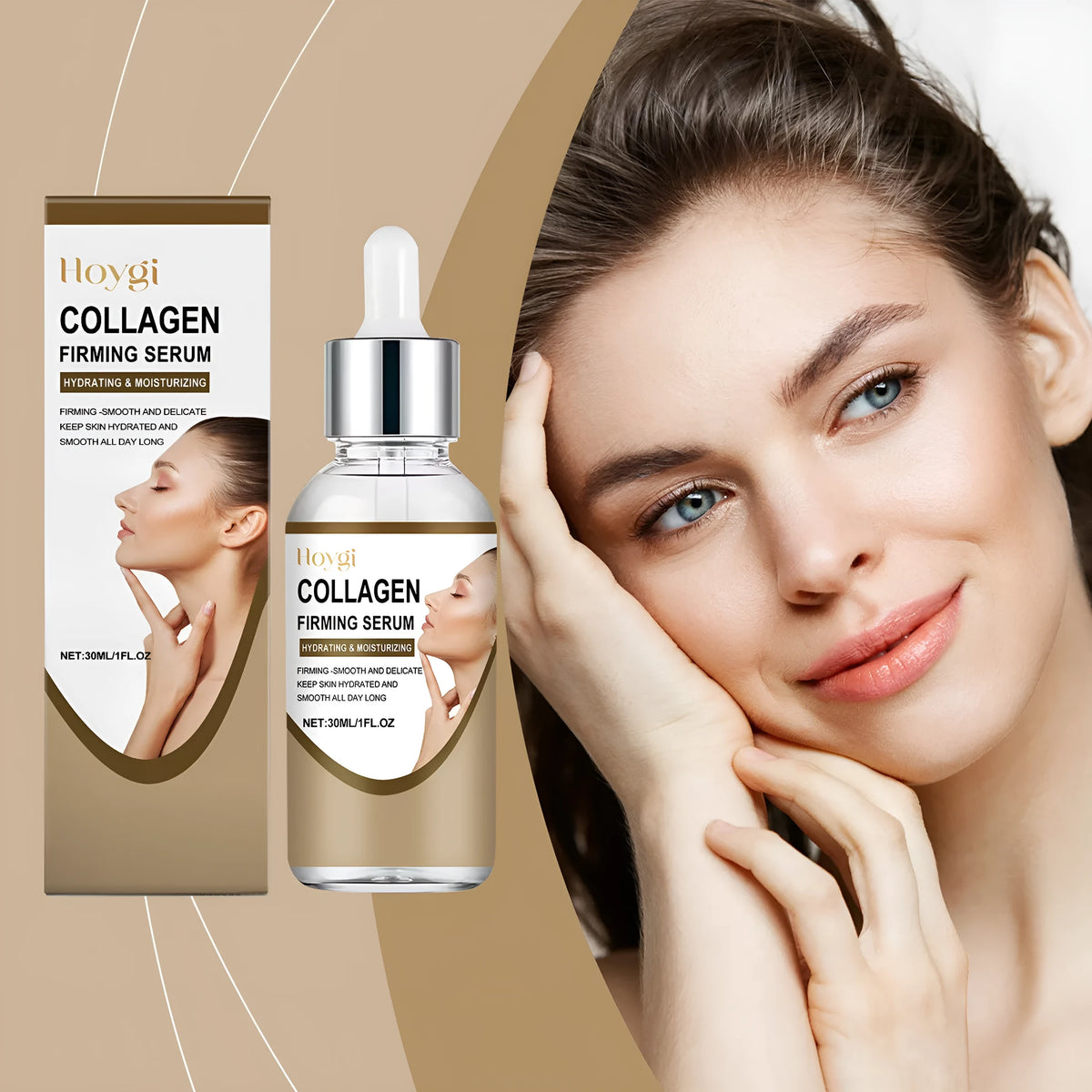 30ml collagen firming care solution bottle with hyaluronic acid in 2.8x10.3cm dimensions