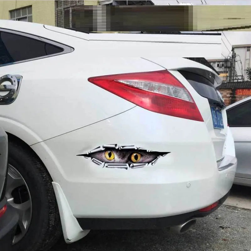 3D tiger eye eagle eye car bumper sticker on vehicle door showing dimensional design