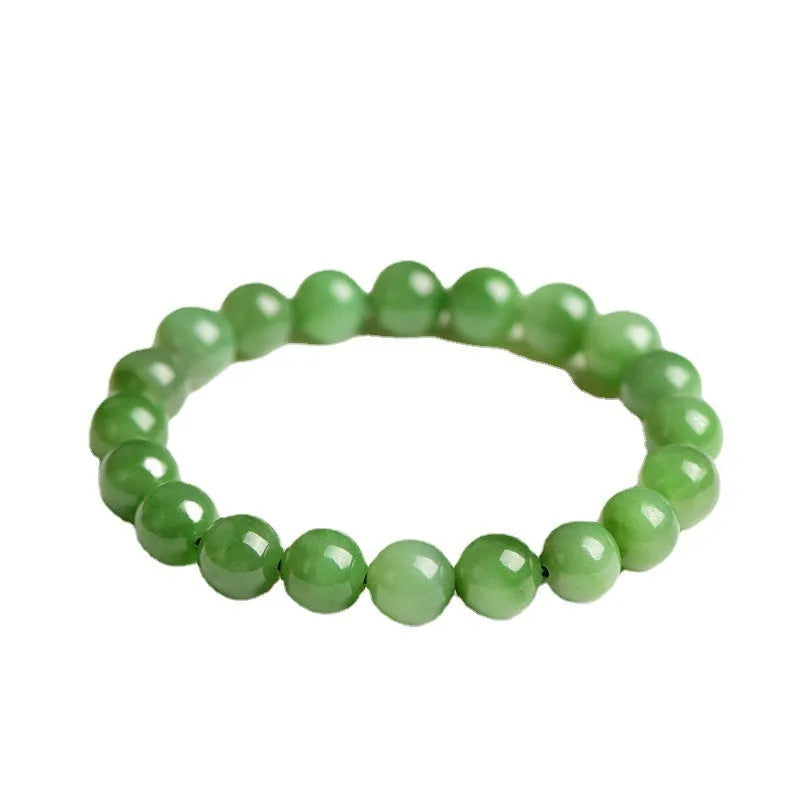 Natural Jasper Hetian jade bead bracelet in various sizes on a white background.