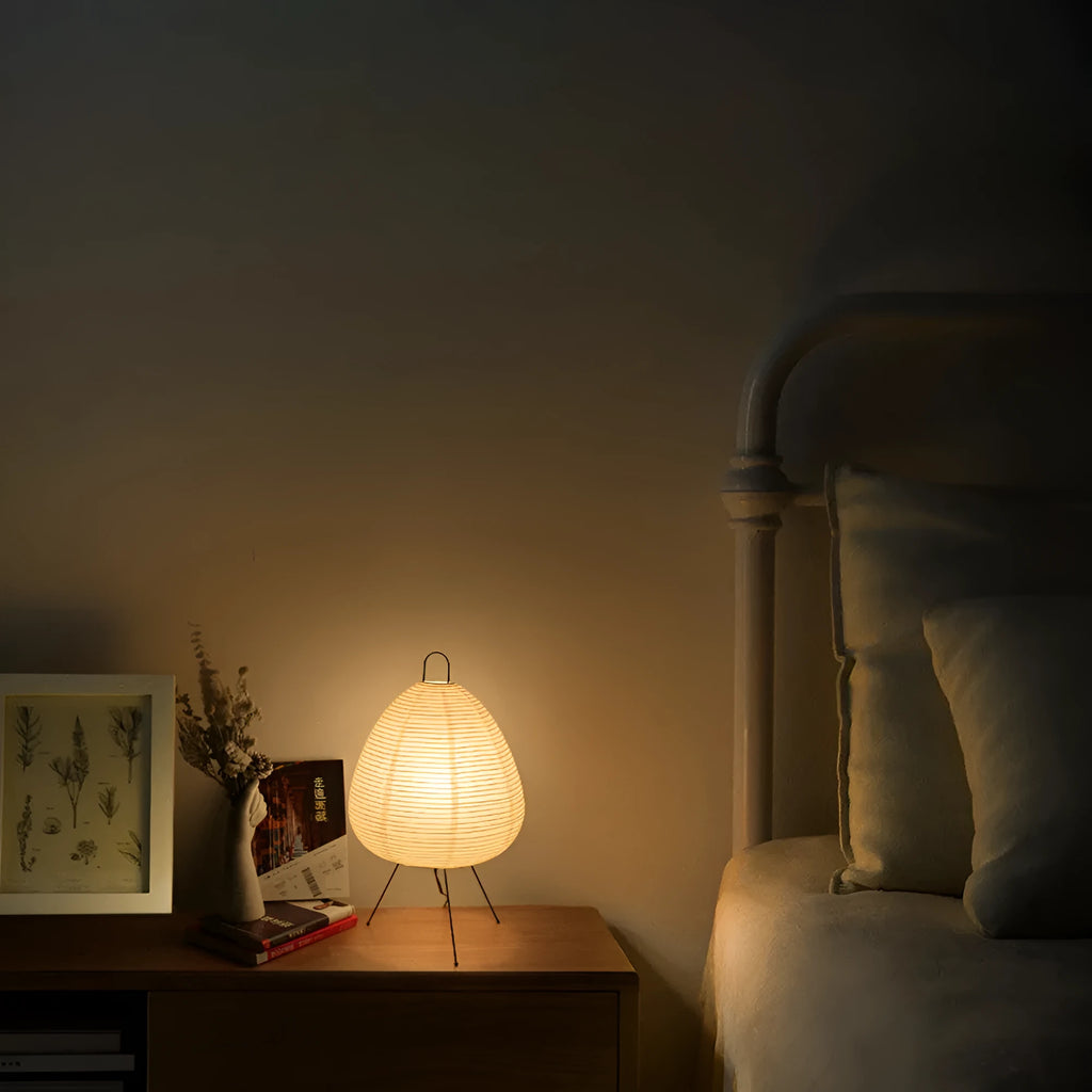 Japanese style handmade rice paper table lamp with aluminium base and dimmable lighting