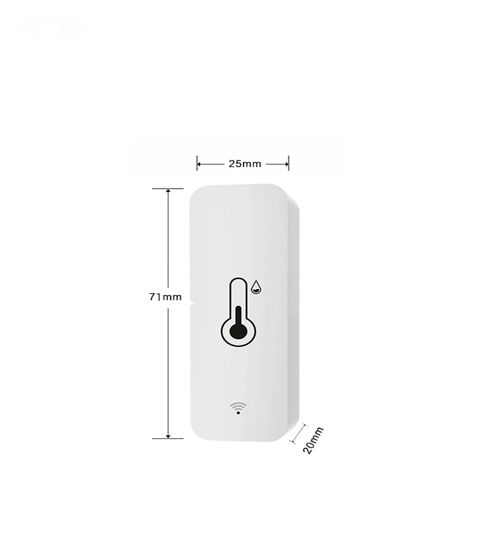 White WiFi temperature humidity sensor with compact rectangular design showing digital display