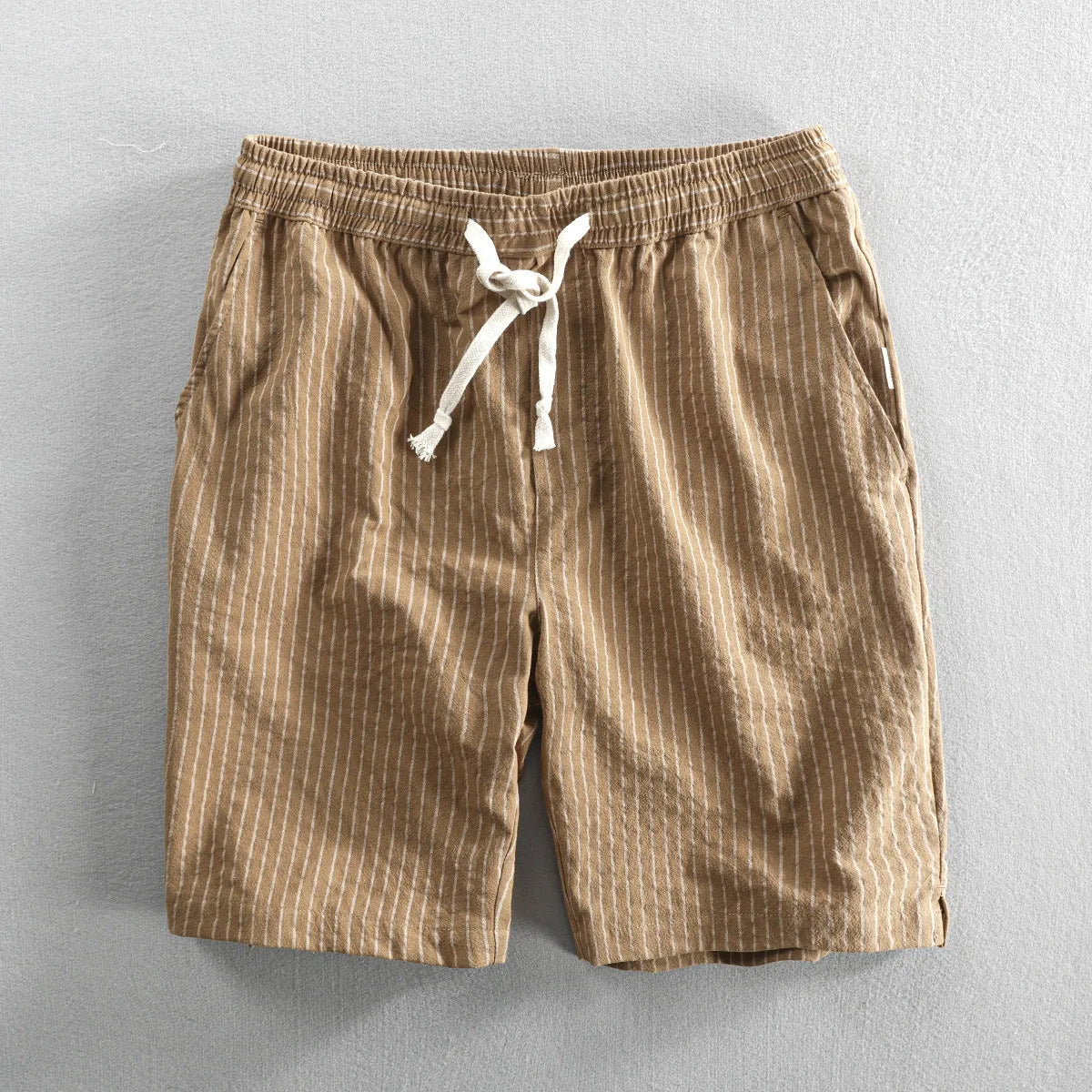 Men's striped cotton casual shorts with elastic waistband in multiple colour options