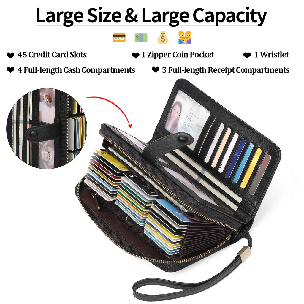 Women's expanding card holder wallet with RFID protection in multiple colour options showing interior compartments