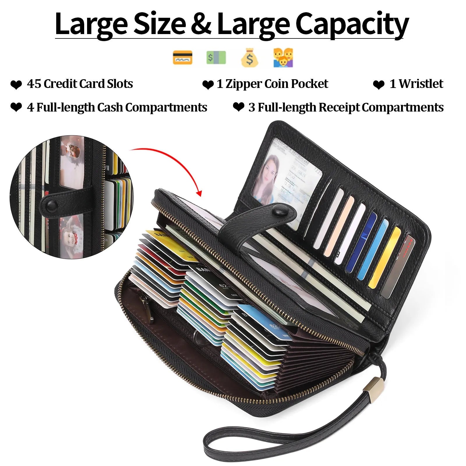 Women's expanding card holder wallet with RFID protection in multiple colour options showing interior compartments