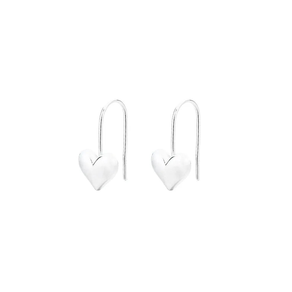 Korean style 3D heart-shaped earrings with glossy finish and silver colour