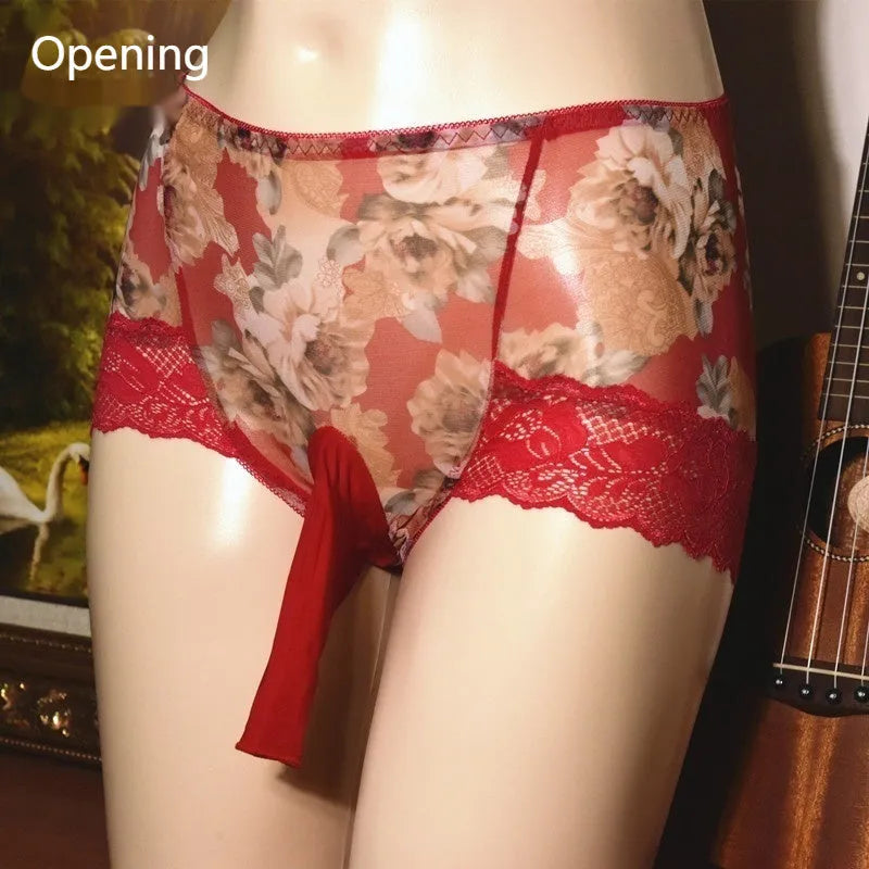 Men's printed ice silk mesh underwear briefs showing mid-waist design in multiple colour options