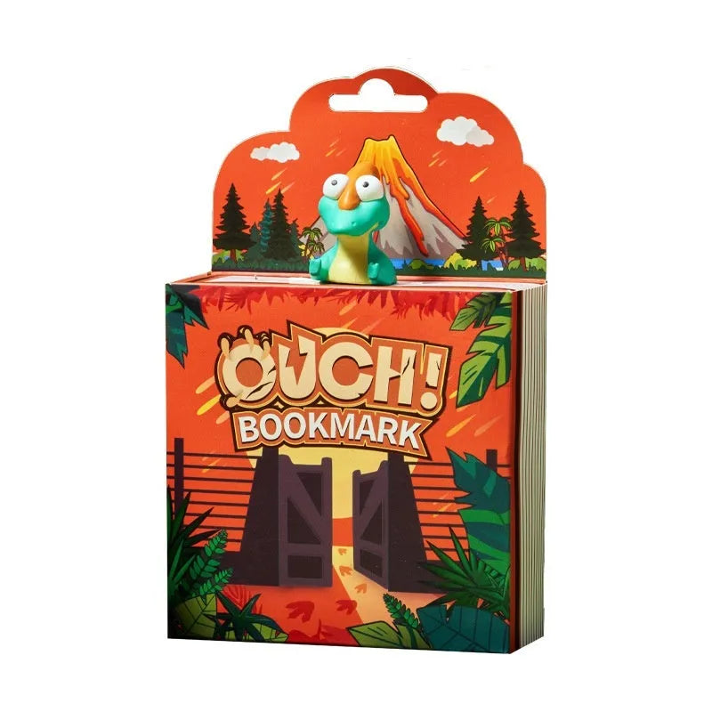Animated dinosaur bookmark designs featuring Tyrannosaurus, Triceratops, Stegosaurus and Parasaurolophus