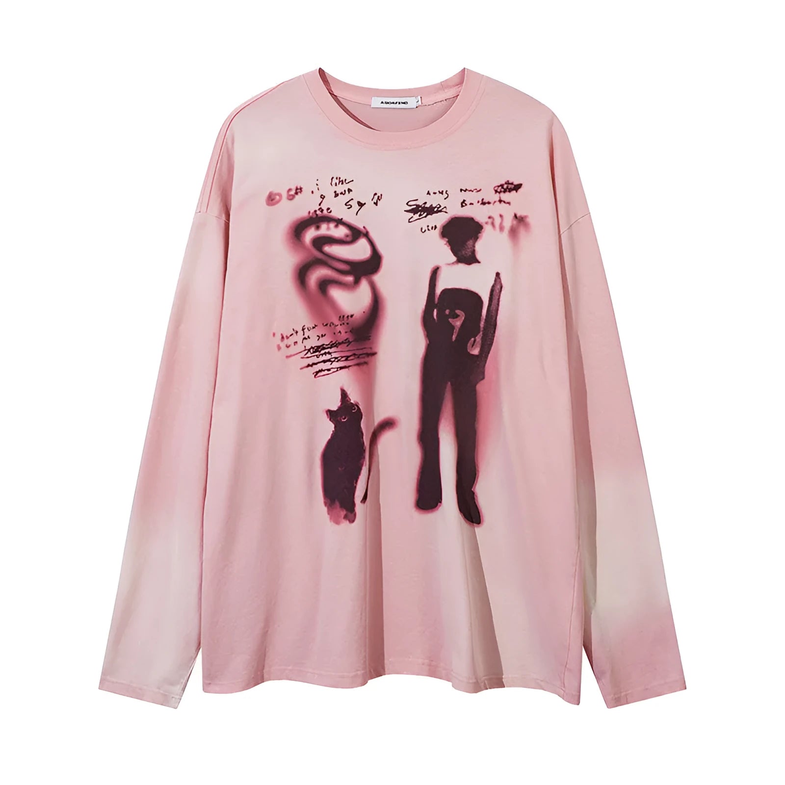 Women's loose pullover top with letter pattern design in dark grey cotton fabric